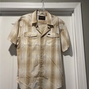 Howler Brothers Shirt Mens Medium Beige Plaid Western Pearl Snap Short Sleeve
